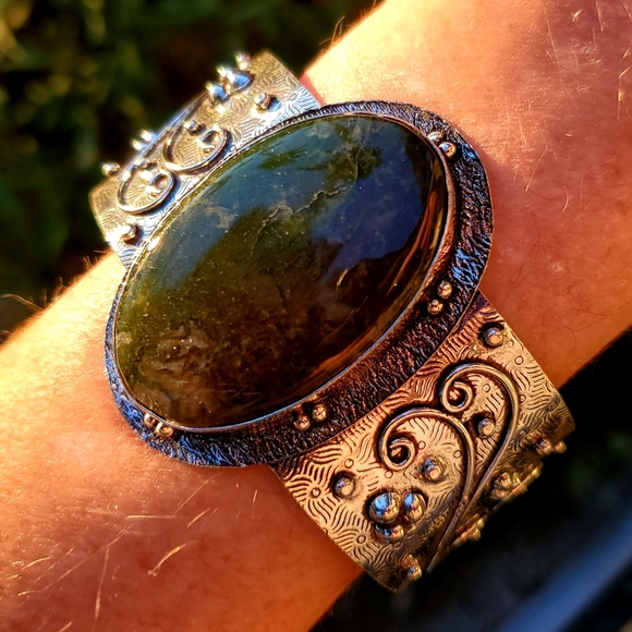 New Indian Moss Agate 925 Silver Cuff Bracelet. - Picture 8 of 16
